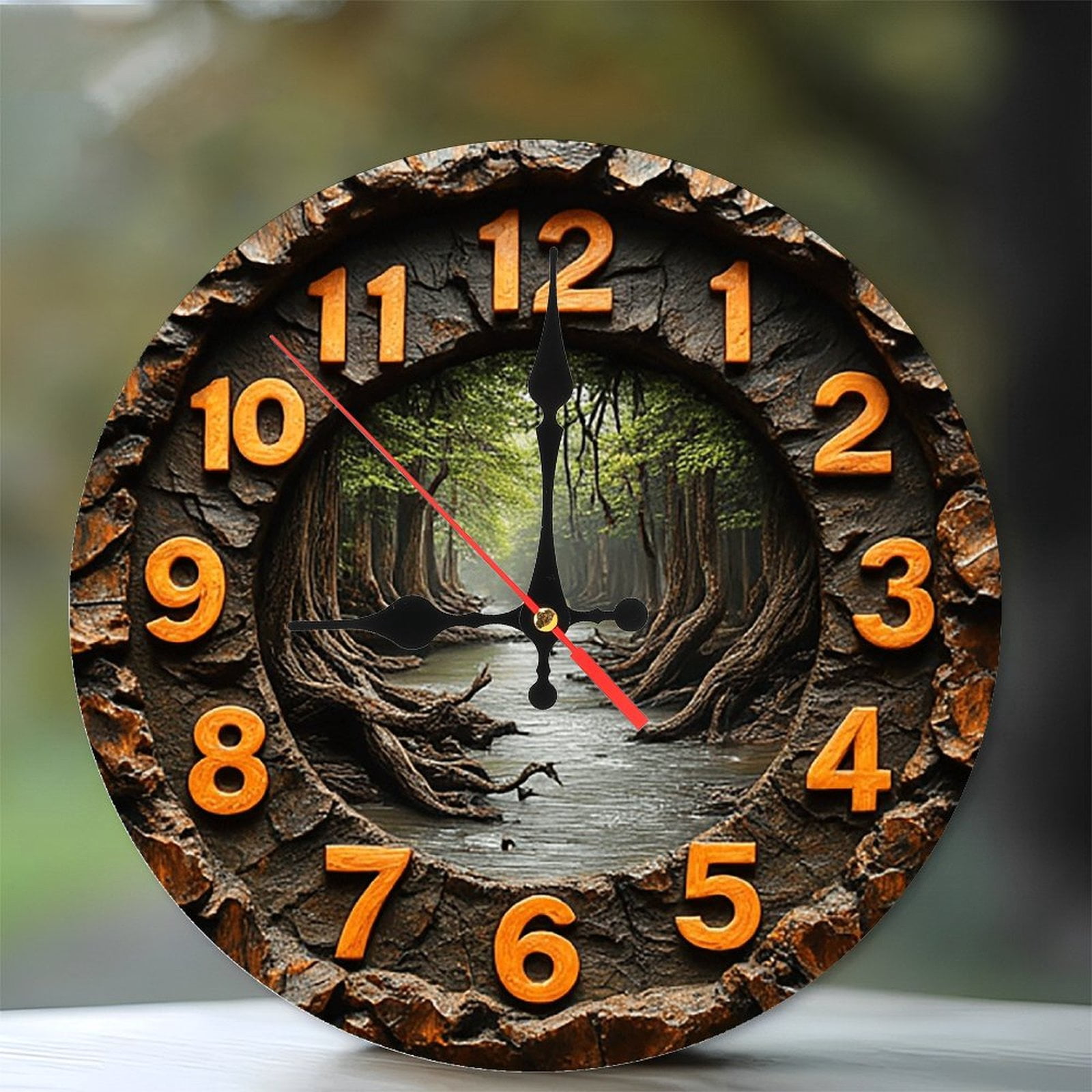 Stone River Forest Wall Clock 10-Inch Silent Wooden Wall Clock, Battery ...