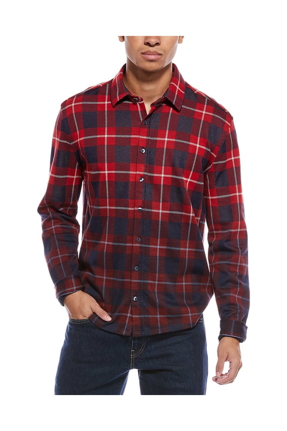 mens Jacquard Knit Check Shirt, 2/S, Orange