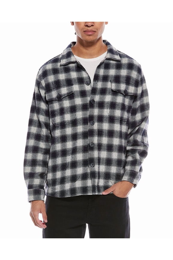 mens Textured Knit Shacket, 2/S, Blue