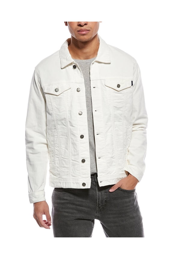 mens Washed Corduroy Trucker Shirt Jacket, 5/XL, White