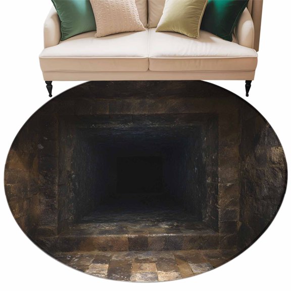 Stone Round Rug 6Ft 3D Abstract Mystery Illusion Vintage Brown Tunnel Cave Interior Circle Area Rugs Washable Non Slip Indoor Floor Mats Carpet for Living Room Bedroom Dining Room Home Decor