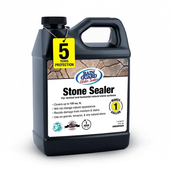 Rainguard Water Sealers Stone Sealer, Penetrating Protection Against Moisture Damage and Stains, For All Stone Surfaces, Silane/Siloxane Waterproofer, Natural Finish, Makes 1 Gallon