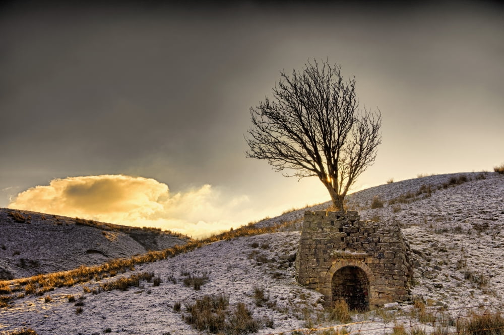 Stone Structure In Snowy Landscape Yorkshire Dales England Canvas Art - John Short Design Pics (19 x 12)