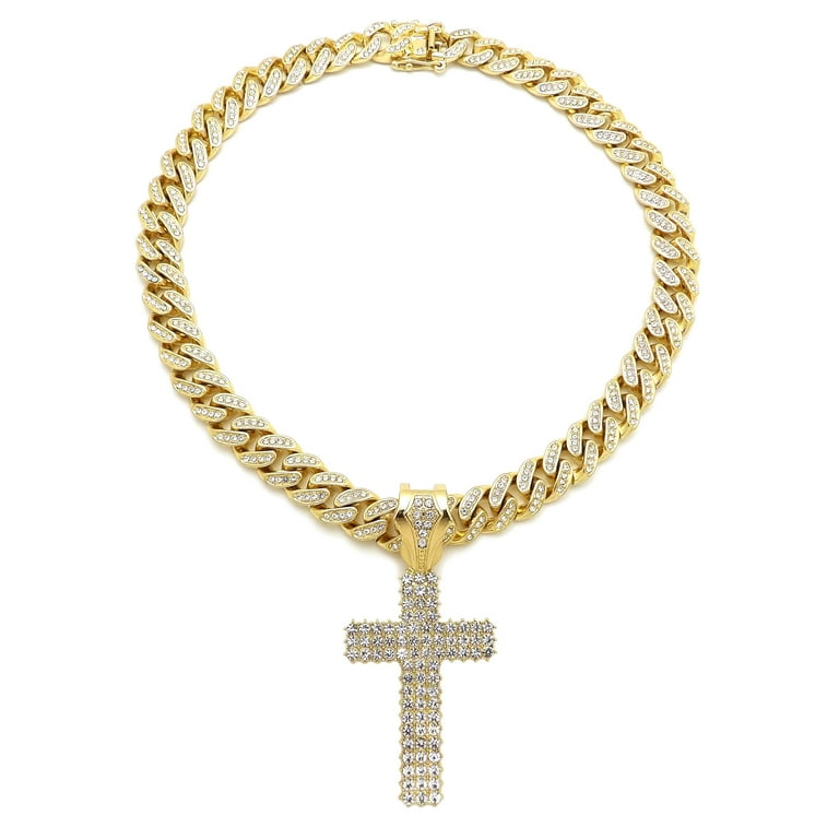 Stone Stud Row Cross Pendant with 12mm 18