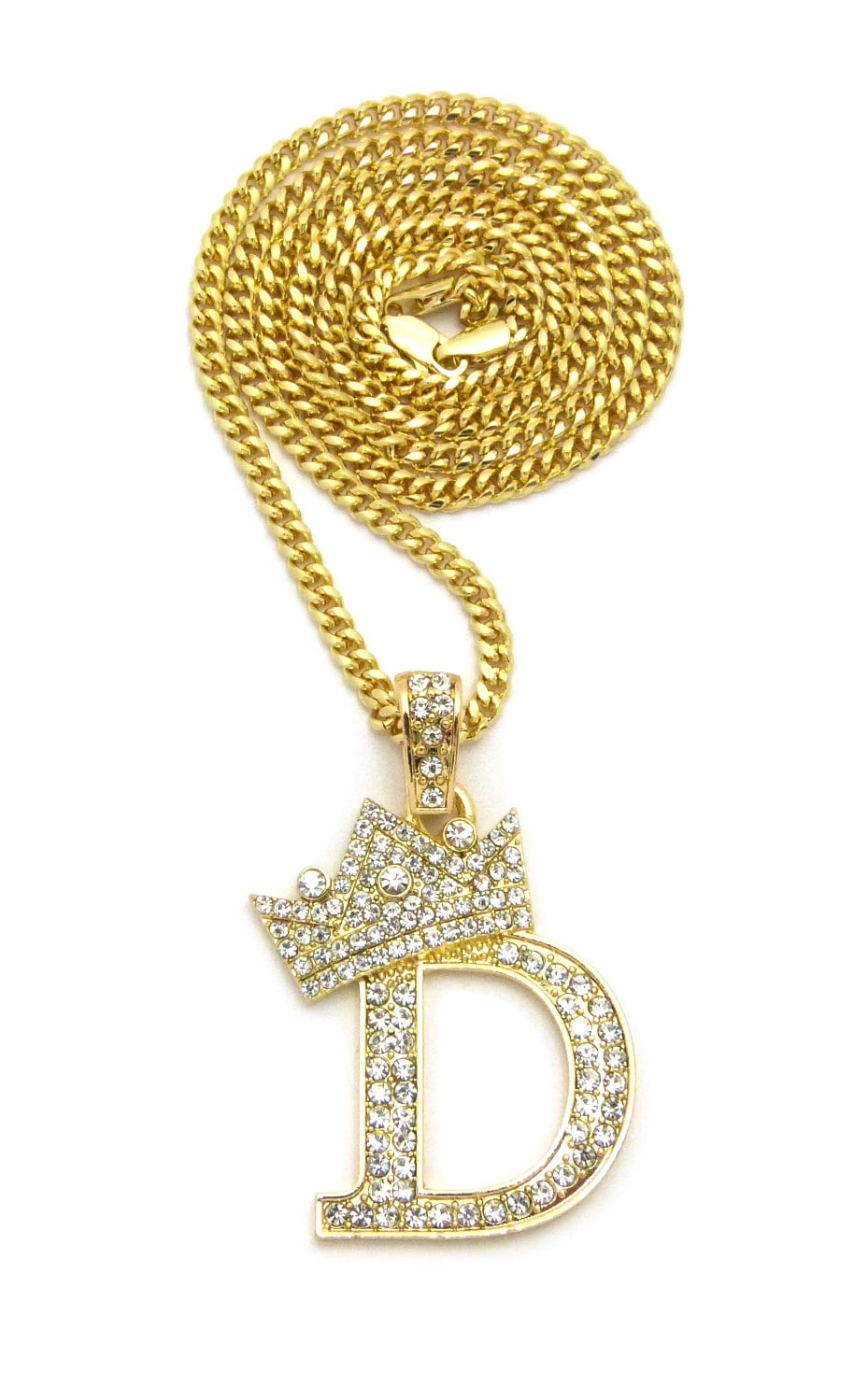 Stone Stud Allover Tilted Crown Initial D Pendant w/ 3mm 24 Stone Stud Allover Tilted Crown Initial D Pendant w/ 3mm 24
