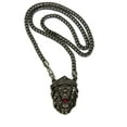thumbnail image 1 of Stone Stud Crowned Fierce Lion Head Pendant w/ 5mm 24" Cuban Chain Necklace, Hematite/Black-Tone, 1 of 4