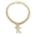 thumbnail image 1 of Stone Stud Crowned Initial Pendant with 12mm Iced Out Miami Cuban Chain Necklace, Letter K/Gold-Tone/20", 1 of 1