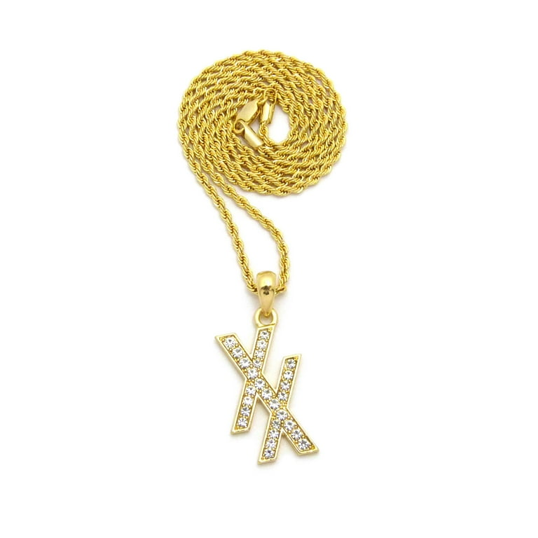Stone Stud Double X Pendant w/ 2mm 24