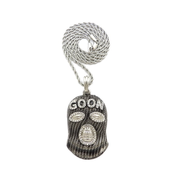Stone Stud Full Face Ski Mask Goon Pendant with 2mm Rope Chain Necklace, Silver-Tone, 30"