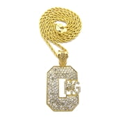 Stone Stud Hip-Hop CMG Initials Pendant w/ Chain Necklace - 3mm 18" Rope Chain, Gold-Tone