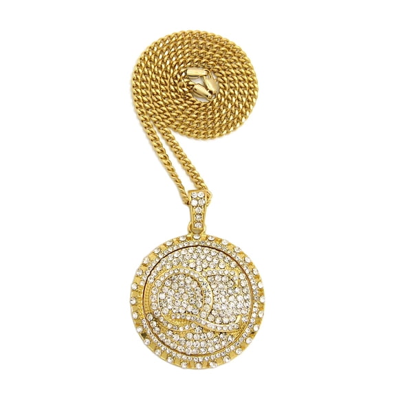Stone Stud Initials QC Spinner Pendant with 3mm Cuban Chain Necklace, Gold-Tone, 20"