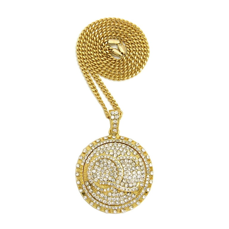 Stone Stud Initials QC Spinner Pendant with 4mm Cuban Chain