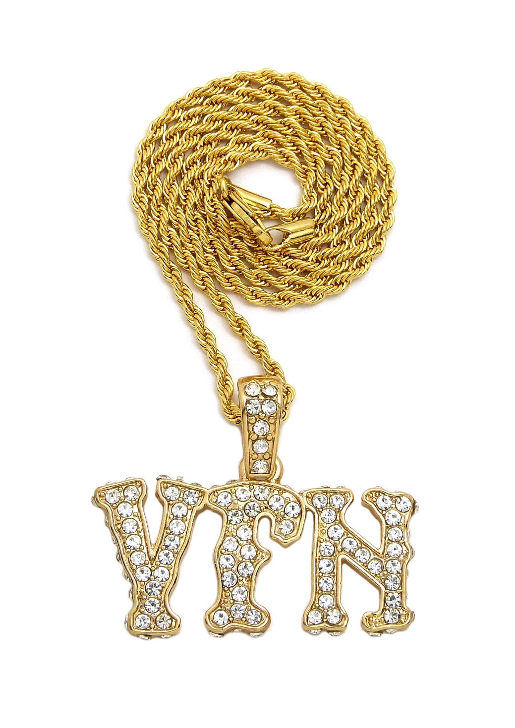 Stone Stud Initials YFN HipHop Pendant with 3mm 18" Rope Chain