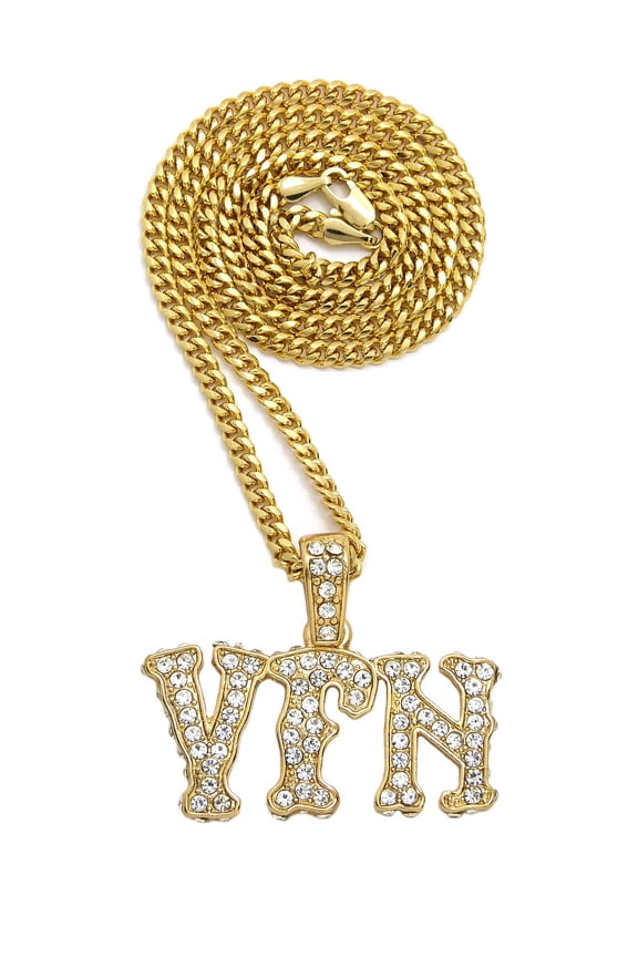 Stone Stud Initials YFN Hip-Hop Pendant with 3mm 24" Cuban Chain Necklace in Gold-Tone