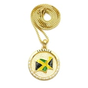 Stone Stud Jamaica Waving Flag Medal w/ 2mm 24" Box Chain Necklace, Gold-Tone
