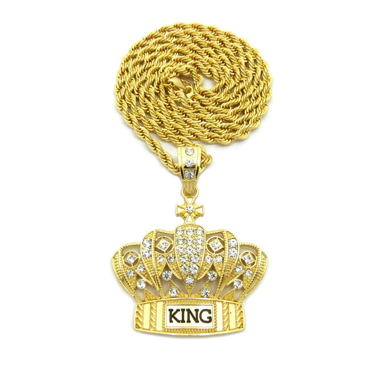 Stone Stud King Royal Crown Pendant with Chain Necklace 4mm 36