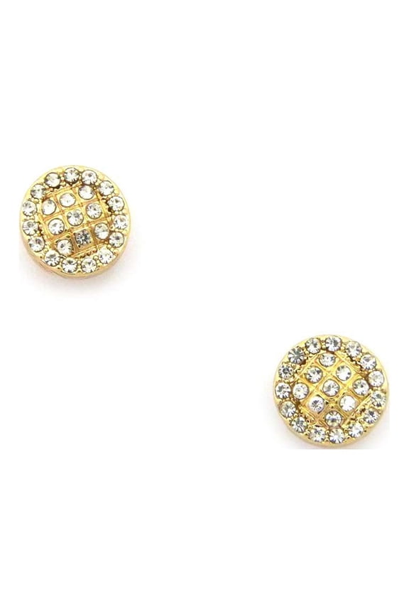 Stone Stud Round Halo Magnetic Stud Earrings in Gold-Tone