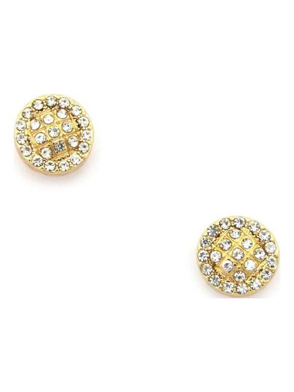 Stone Stud Round Halo Magnetic Stud Earrings in Gold-Tone