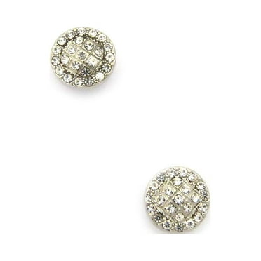 Stone Stud Round Halo Magnetic Stud Earrings in Silver-Tone