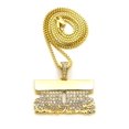 thumbnail image 1 of Stone Stud Shaving Cream Razor Blade Pendant w/2mm 24" Box Chain Necklace, Gold-Tone, 1 of 4