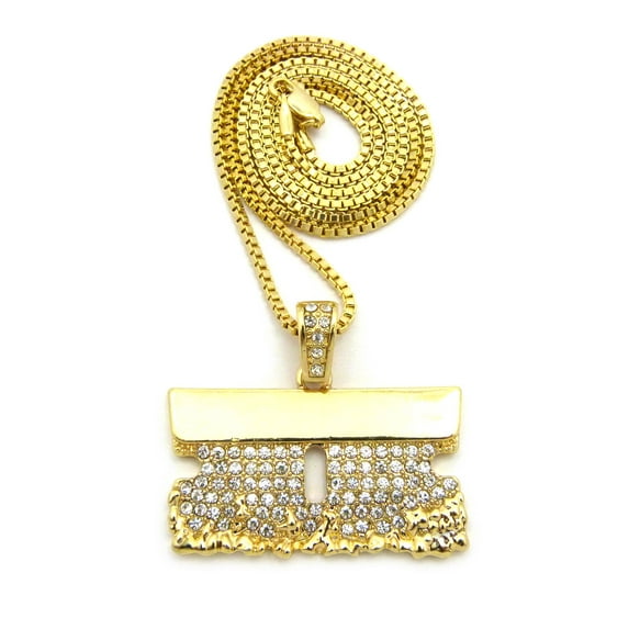 Stone Stud Shaving Cream Razor Blade Pendant w/2mm 24" Box Chain Necklace, Gold-Tone