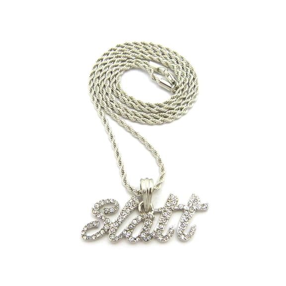 Stone Stud Slatt Phrase Pendant with Chain Necklace - Silver-Tone, 24" Rope