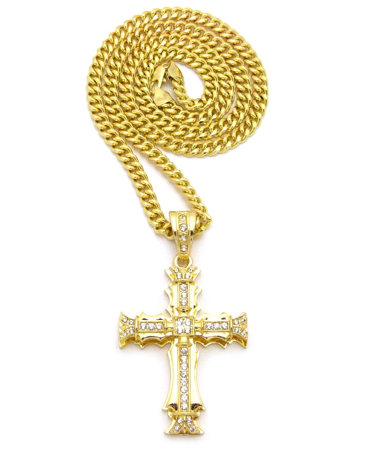 Stone Stud Superposed Gothic Cross Pendant w/ 6mm 30