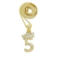thumbnail image 1 of Stone Stud Tilded Crown Number Pendant with 2mm 24" Box Chain Necklace, 5, Gold-Tone, 1 of 4