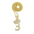thumbnail image 1 of Stone Stud Tilded Crown Number Pendant with 3mm 18" Rope Chain Necklace, 3, Gold-Tone, 1 of 4