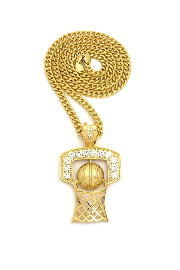 Stone Stud Tilted Crown Initial F Micro Pendant w/ 2mm 24" Box Chain Necklace, Gold-Tone