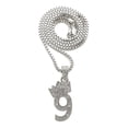 thumbnail image 1 of Stone Stud Tilted Crown Number Micro Pendant with 3mm Box Chain Necklace, #9/Silver-Tone/24", 1 of 2