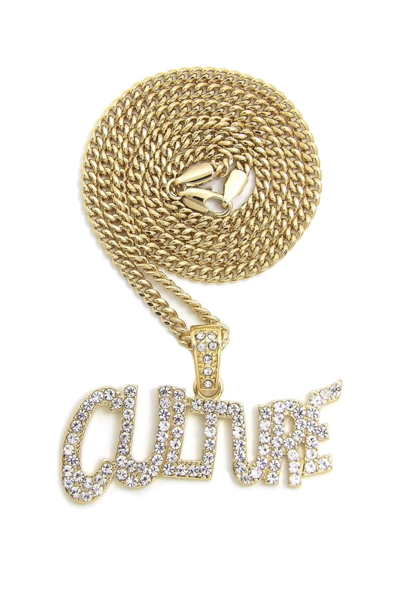 Stone Stud Wavy CULTURE Pendant with 3mm Cuban Chain Necklace, Gold-Tone, 18"