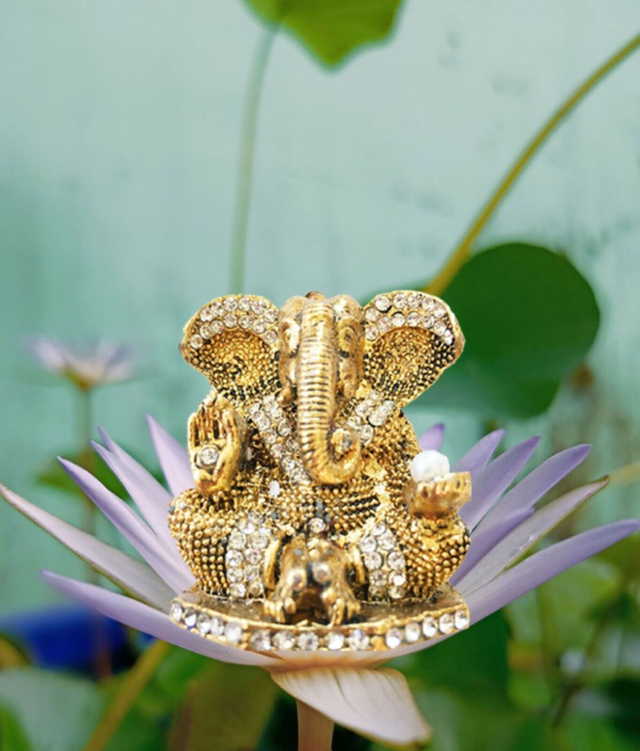 Stone Studded Lord Ganesha Car Dashboard Idol Decor Statue Holding ...