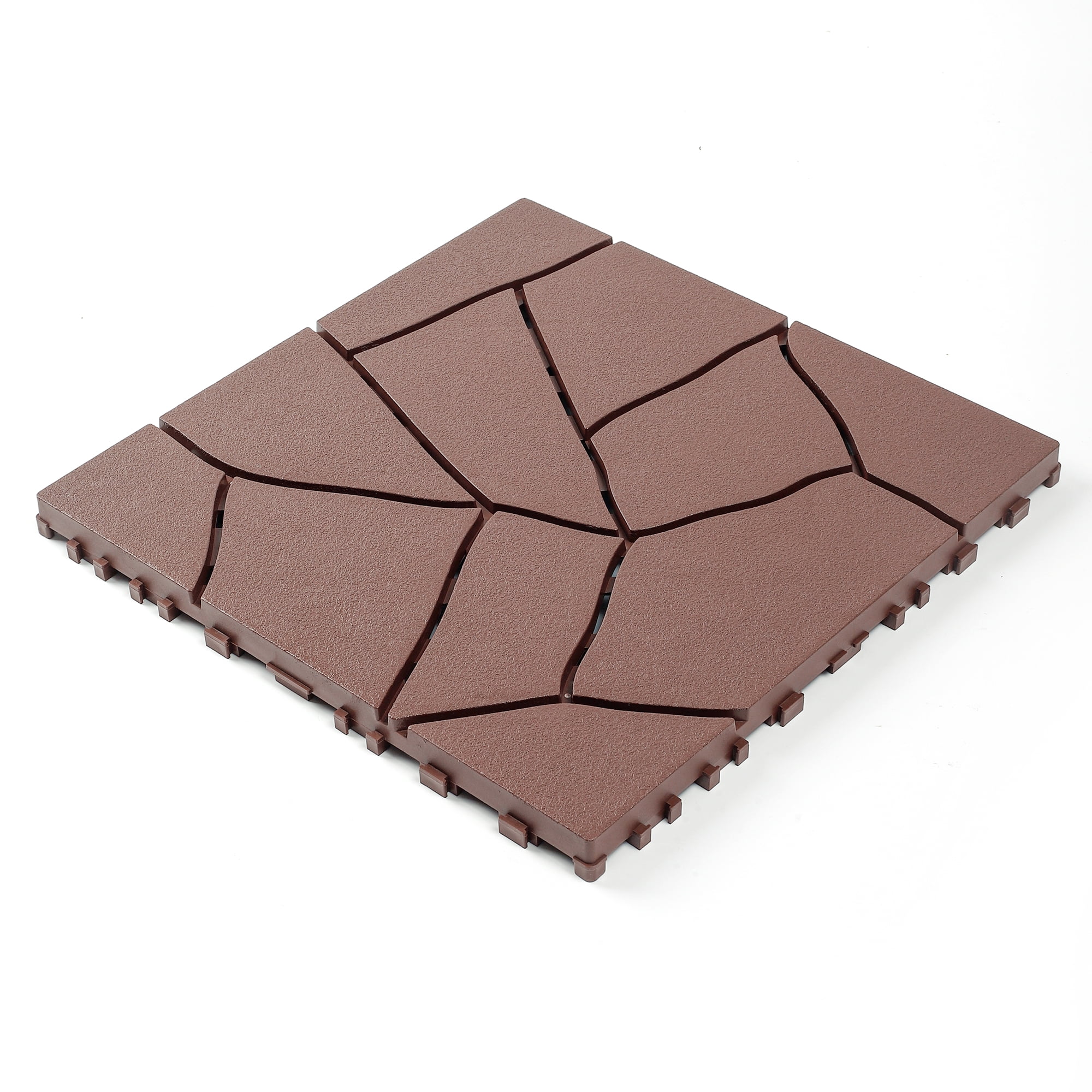 Stone Style 12" Patio Deck Tiles 44pcs Brown DIY Module Interlocking Floor Tiles PP Indoor Outdoor Quick Installation for Porch Poolside Balcony Backyard