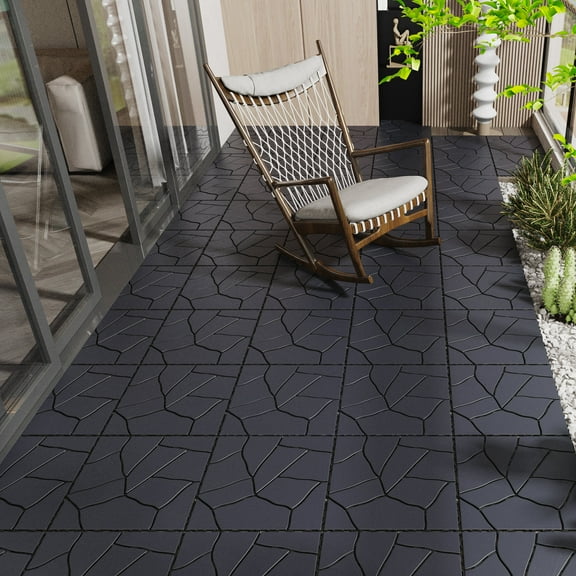 Stone Style 12" Patio Deck Tiles, DIY Module Interlocking Decking Tiles Floor Tile,Easy and Quick Installation Court Tiles for Porch Poolside Balcony Backyard 44pcs DARK GRAY