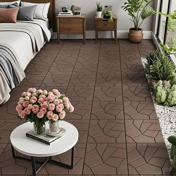 Stone Style 12" Patio Deck Tiles, DIY Module Interlocking Decking Tiles Floor Tile Outdoor and Indoor,Easy and Quick Installation Court Tiles for Porch Poolside Balcony Backyard 44pcs Red Brown