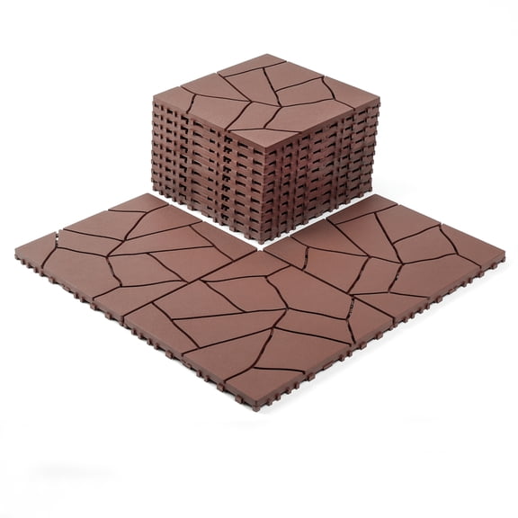 Stone Style 12" Patio Deck Tiles, DIY Module Interlocking Decking Tiles Floor Tile Outdoor and Indoor,Easy and Quick Installation Court Tiles for Porch Poolside Balcony Backyard 44pcs, Brown