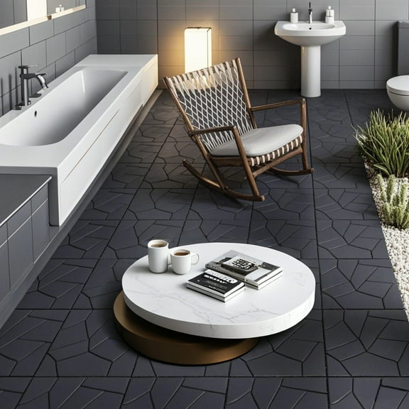 Stone Style 12" Patio Deck Tiles, Diy Module Interlocking Decking Tiles Floor Tile Outdoor and Indoor,Easy and Quick Installation Court Tiles for Porch Poolside Balcony Backyard 44PCS Dark Gray