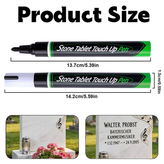 Stone Tablet Touch up Paint Pen Waterproof Heat Resistant Metal Marker for Monument Lettering Restoration Outdoor Engraving Refinishing Kit with Industrial Grade Fade Proof Ink, Pen * 2 Pcs