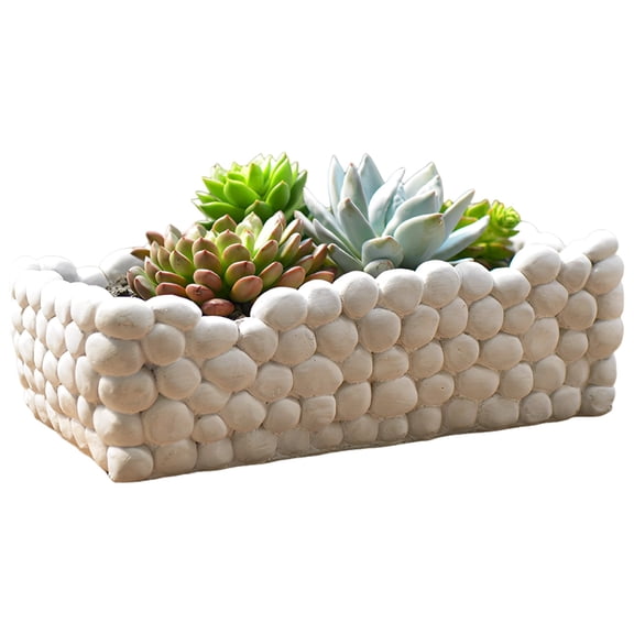 Stone Tabletop Succulent Planter, Cement Plant Pot Indoor, Farmhouse Decorative Succulent Flower Pot, Rectangular Beautiful Modern Plant Tabletop Display