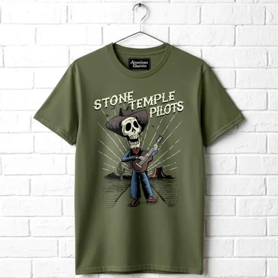 Stone Temple Pilots Day of the Dead Men's T-Shirt (MilitaryGreen, AdultS)