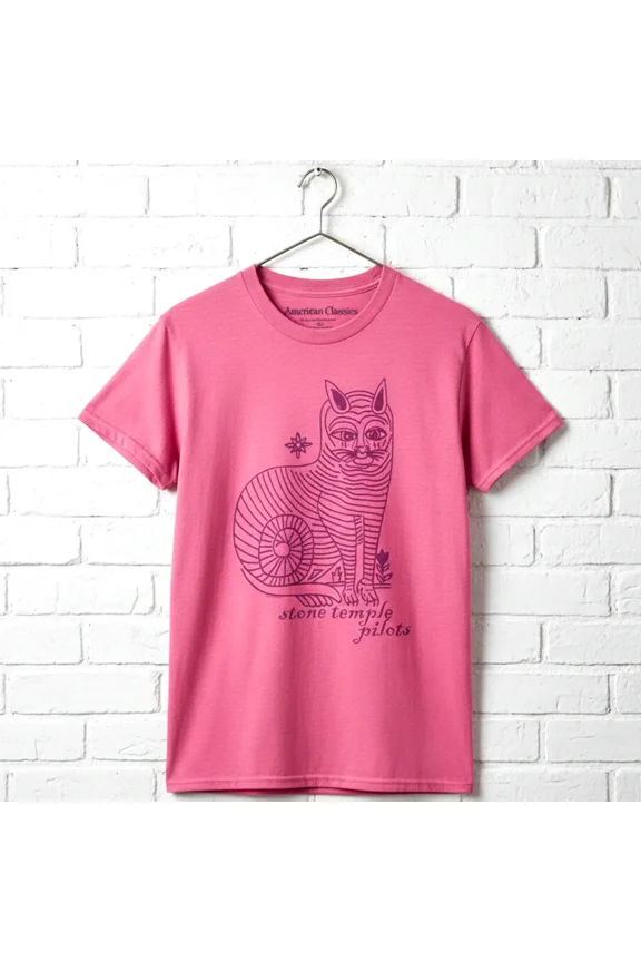 Stone Temple Pilots Stripey Cat Men's T Shirt (PinkHeather, AdultXL)