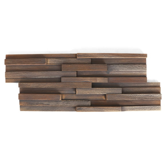 Stone Ten Teak 3D Wall Panels - Boho Backsplash Shiplap Boards (12, Shaded)
