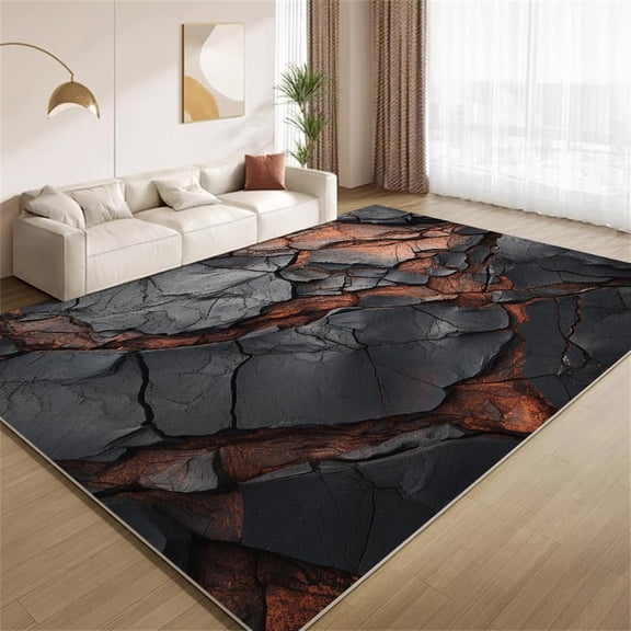 Stone Texture Area Rugs, Dark Gray Sand Square Rock Print Carpet, Washable Non Slip Low Pile Soft Rug for Living Room Bedroom Decor Mat 2ftx3ft