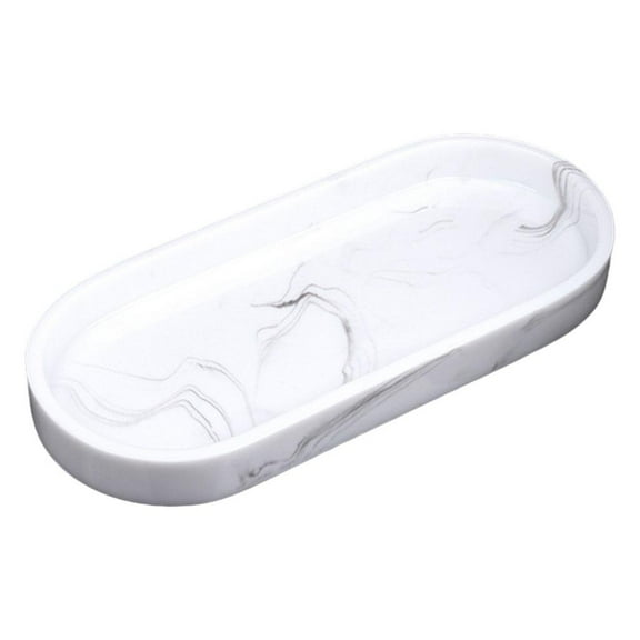 Stone Texture Marble Decorative Tray Resin Plate Perfume Tray Holder Jewelry Dish Ornate Dresser Organizer Makeup Tray for Desktop Vanity Dresser - White