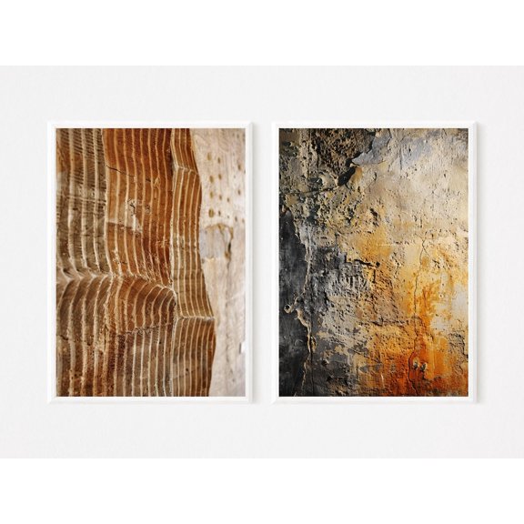 Stone Texture Wall Art Print Set Of 2 With Rustic Earth Tone Decor