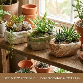 Stone Textured Rectangular Ceramic Succulent Planter Pot, 14.5x7.5x6.5CM, Indoor Flower Pot for Cactus & Small Plants, Home Decor Container (Plants Not Included)