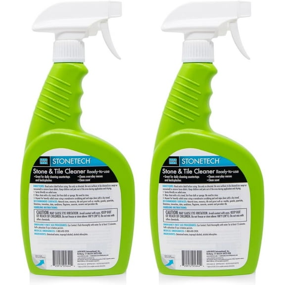 Stone & Tile Cleaner Spray Daily Cleaner for Granite, Marble, Ceramic, Porcelain & Stone 2-Pack, 24oz Each + 2 Microfiber Cloths