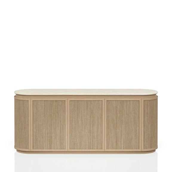 Stone Top And Rope Front Server With - Beige Color, Solid Wood + Power Ready Option Material, 30.18 In. Height