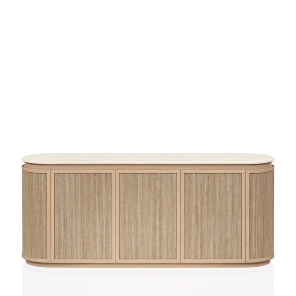 Stone Top Rope - Front Server | Great for Home Entertainment | Solid Wood and Travertine Finish | Soft - Closing to Simplify Use